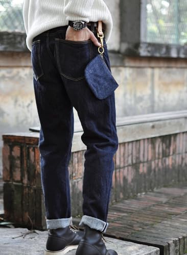 Men’S Casual Taper Fit Selvedge Denim Full Length Jeans Zipper Fly Midweight Unwashed Motorcycle Wear Pants3