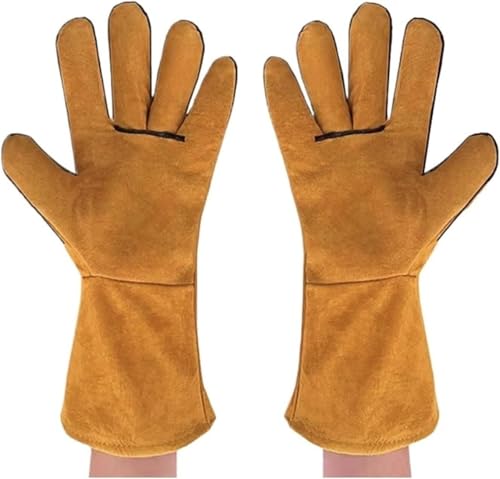 Guantes de soldadura, guantes de trabajo, Guantes de soldadura Un par de guantes de soldadura de doble capa con forro de piel de vaca Guantes de soldadura con guantes de protección laboral extendidos