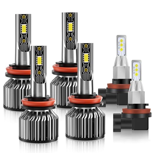 TXBILMOO Fit for JEEP Grand Cherokee (2018-2023), H11+H11 Driving Light Bulbs with H11 Fog Light, 6500k Cool White,IP68 Waterproof, Pack of 6