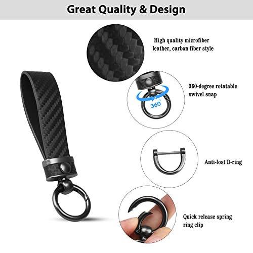 Qbuc Carbon Fiber Style Car Key Chain Microfiber Leather Key Fob Keychains For Men Women With 360-Degree Rotatable Swivel, Anti-Lost D-Ring, 2 Keyrings (Black) #TOP2