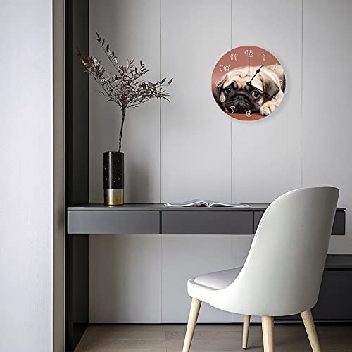 Aroggeld Dogs Pug Puppy Camwooden Clock Funny Animal Cute Pet Lover Gift Wall Clock Silent Non Ticking Clock Retro Farmhouse Decor For Living Room Birthday Housewarming Gift 10Inch #TOP3