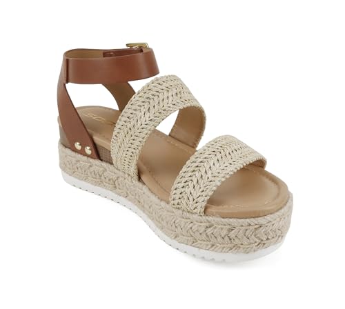 Image of Soda Top Shoe Bryce Open Toe Buckle Ankle Strap Espadrilles Flatform Wedge Casual Sanda