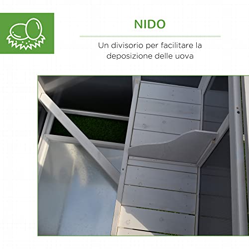 PawHut Pollaio per Galline da Esterno Tetto Impermeabile, Corsa, Zona Nidificazione, Legno, 160x75x80cm - immagine 6