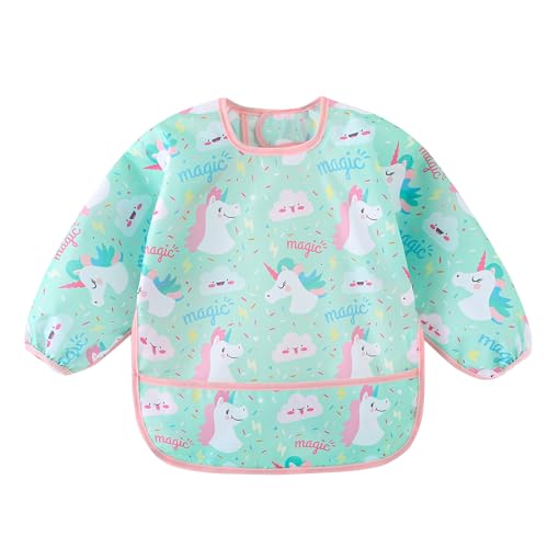 Long Sleeved Bibs, Pack of 5,Lightweight Waterproof Shirt Bibs for Baby Toddler 6-30 Months3