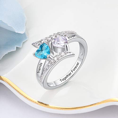 925 Sterling Silver Promise Rings for Her Personalized Mothers Rings with 2 Simulated Birthstones Womens Meaningful Engagement Wedding Names Jewelry (6)4