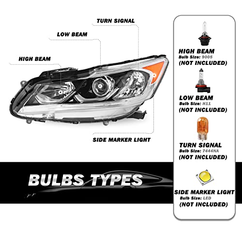 Sockir Led Drl Projector Headlight Assembly Fit For 2016 2017 Honda Accord Sedan Halogen Headlamp Replacement Left Driver Side #TOP2