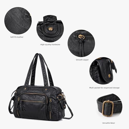 Bolsa tote vintage de cuero vegano suave para mujer miniatura 6