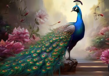 Wingkin Kit de punto de cruz bordado flor de pavo real DIY cross stitch estampado costura patrón de bordado Imágenes regalo 11CT Lienzo preimpreso（40 * 50cm）