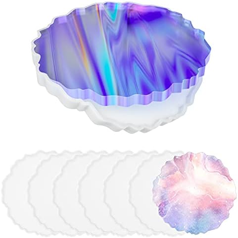 6 Pcs Coaster Mould for Resin,Resin Coaster Mould, Large Silicone Geode Mold, Coaster Resin Moulds for Resin Casting Silicone Epoxy Resin for DIY Making Home Craft Decoration, crystal resin moulds