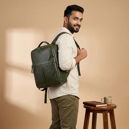 Image of VISMIINTREND Leather Laptop Backpack Bag for Men & Women | Casual, Office, College, Travel, Airport, Weekender Bag | Fits upto 15.6 Inch Laptop, Macbook | Durable | Birthday, Rakhi Gifts