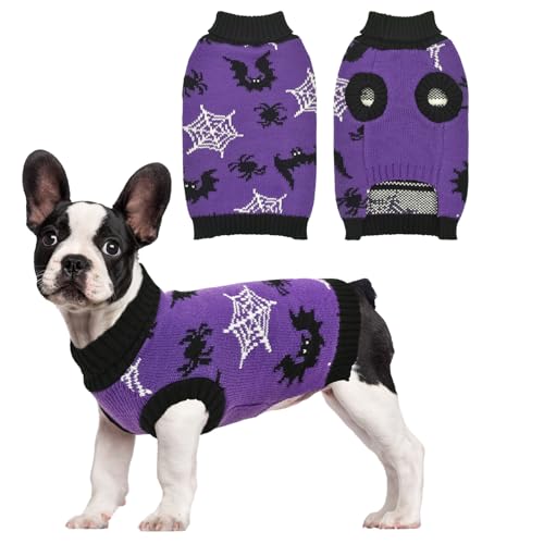 CooShou Halloween Dog Sweater Puppy Spooky Spider & Bat Patterns Outfit Knitwear Pullover Warm Pet Sweater for Small Middle Large Dog M