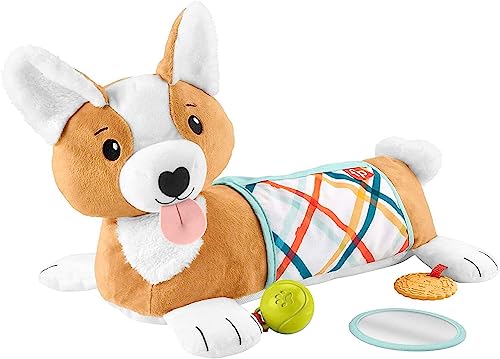 Image of Fisher-Price Baby Tummy Time Toys, 3-in-1 Plush Puppy Wedge with BPA-Free Teether Rattle and Mirror Toys
