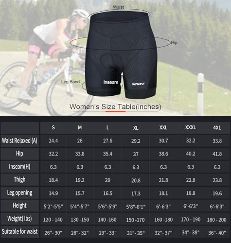 Souke Sports Damen Fahrradunterhosen Damen Radhose 4D Gepolstert Atmungsaktiv Radunterhose Dame mit Rutschhemmendem Beingreifer