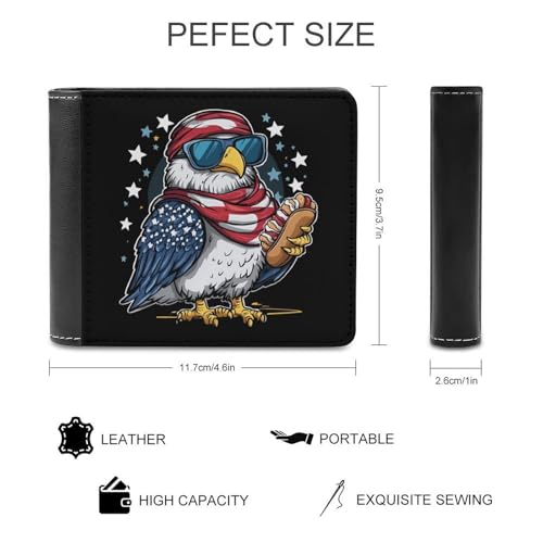 Bald Ea-gles Hotdog U.S Flag 4th Of July Bifold Wallet for Men Women PU Leather Slim Purse Pocket Wallet with Card Holder2