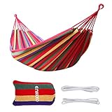 ENKEEO Outdoor Cotton Hammocks Double 2 Person 330lbs Portable Compact Travel Camping Hammock with Tree Ropes and Carry Bag for Patio Yard Garden Beach