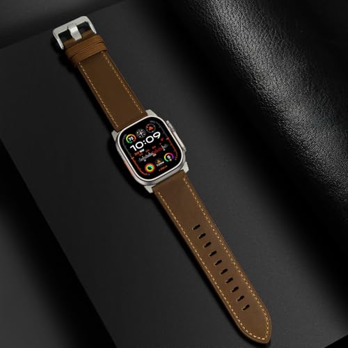 UUPWPOKT Compatible with Apple Watch Ultra 2/1 Band 49mm 46mm 45mm 44mm 42mm 41mm 40mm 38mm Men Women, Top Grain Genuine Leather Band Strap for iWatch Ultra Series 10 9 8 7 6 5 4 3 2 1 SE