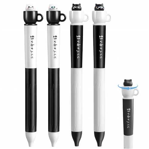 Set de 4 bolígrafos gel negro con diseño gatito kawaii miniatura 1