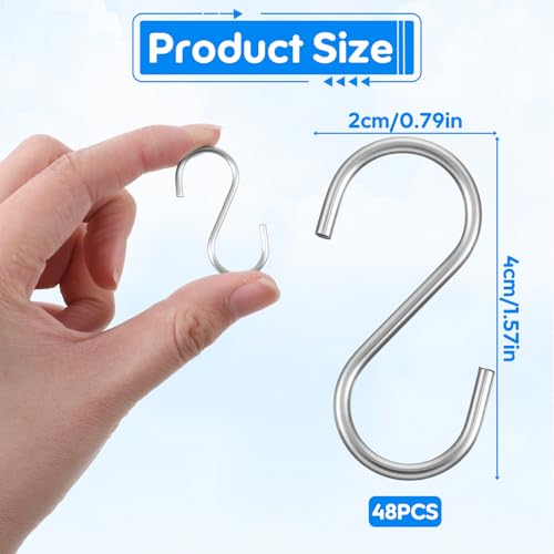 Larrel 48 Stück S Haken, Metall Haken 2 x 4 cm S Metallhaken zum Einhängen SMetallHaken für Küche, Bad, Schrank, Garten, Büro, Garderobe