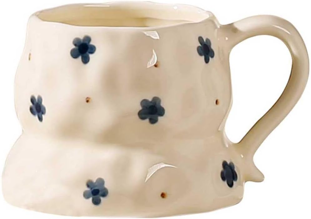 Handmade Ceramic Coffee Mug with Cute Flower Hearts Pattern Tea Cup- 11oz Unique Artistic Coffee Cup, Creative Gift for Tea, Cappuccino, and Office Use(1,Flower)