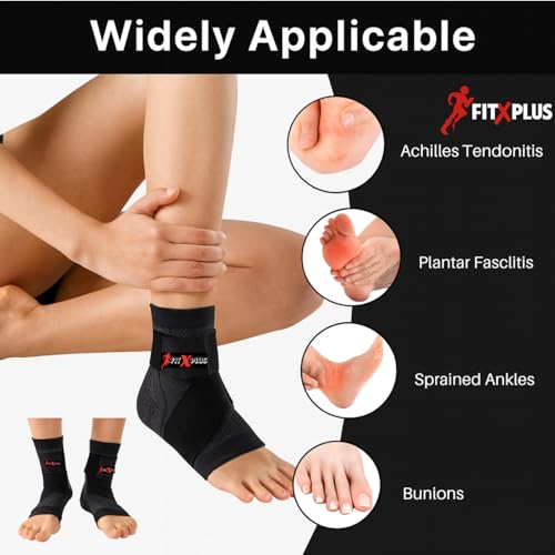 Image of FIT-X-PLUS X-Large Ankle Brace for Men & Women (Pair) - Compression Ankle Support Sleeve for Sports, Running, Gym, Walking, Workout, Basketball & Daily Activities (Black)