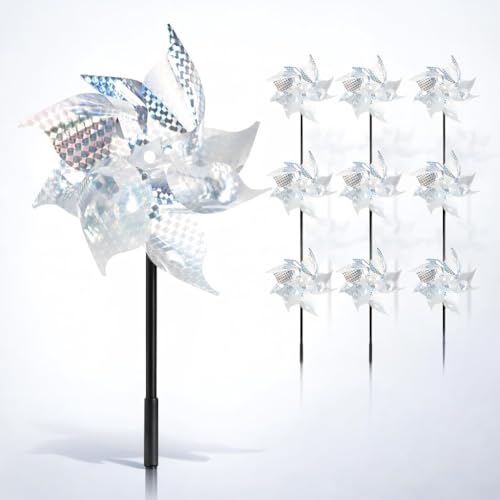 Xiangbhalla 10Pcs Reflective Bird Repellent Windmills Laser Pinwheel Bird Scarers for Garden Outdoor Bird Deterrent Spinners to Help Reduce Birds and Pigeons Weatherproof Hanging Decoration