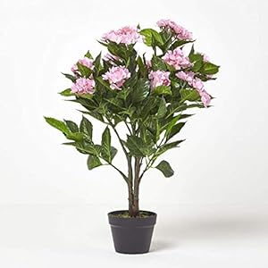 HOMESCAPES Roze Hortensia Kunstplant met Zwarte Pot, 85 cm (2,8 ft)