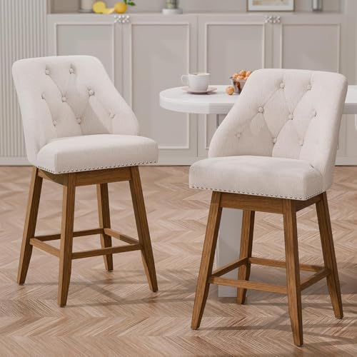 Butacos Giratorios Modernos con Espalda Acolchada, Juego de 2, Altura para Isla de Cocina (26", Beige) miniatura 1
