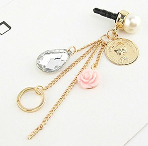 Tiny Chou Pretty Flower & Diamond Girly Pendant Tassel 3.5 mm Cell Phone Charm Anti Dust Plug Earphone Cap Headphone Jack Accessory for iphone 6 Plus,iPhone 6,ipods,ipads,Samsung Galaxy series