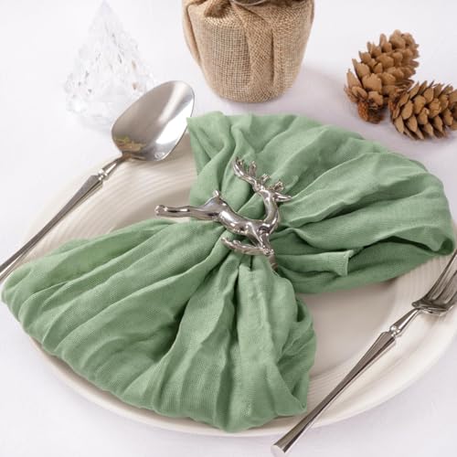 Image of MLMC 40 Pack Sage Green Cheesecloth Napkins Boho Rustic Gauze Cloth Napkins Washable 21 inchx21 inch for Wedding Bridal Shower Birthday Anniversary Dinner Decor
