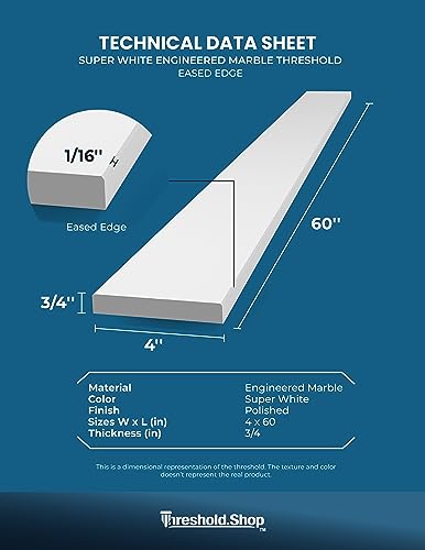 Threshold.Shop Super White Engineered Marble Threshold for Shower Curb, Bathroom Vanity Backsplash, Window Sill, Door Transitions (4" x 60") - Thumbnail 6
