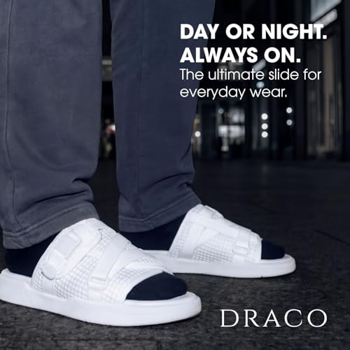 Image of Draco DracoSlides Reflective Slides for Men and Women, Wrapped in Reflective 3M with Adjustable Straps for Wide /Narrow Feet, Sandals with Arch Support & Slip Resistant, Men & Women Footwear, Black