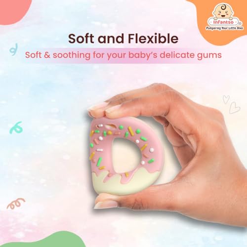 Image of Infantso Soft Silicone Teether for Baby Teething, Donut Teether Toy for 0-12 Months, BPA Free Silicone Soothing Baby Teether | BPA Free, Food Grade Soft & Safe Gum Relief Toy