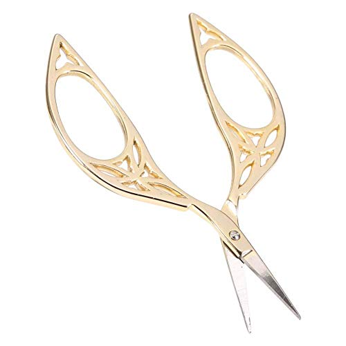 Oumefar Tijeras con forma de hoja vintage Tijeras de costura doméstica de acero inoxidable Papel de corte artesanal(Oro) Scissors