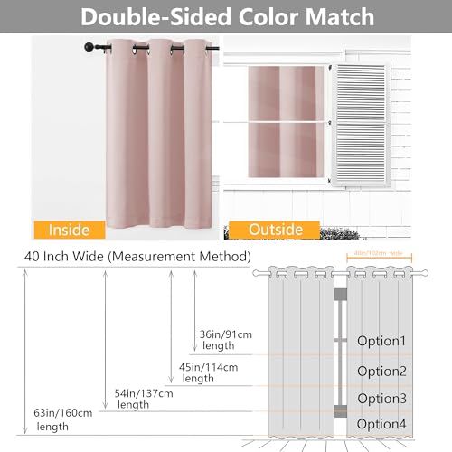 Image of Simplebrand Blush Short Cafe Curtains 36 Inch Length 2 Panels Set, Half Window Grommet Privacy Drape Tiers for Kitchen, Thermal Insulated Room Darkening Curtains for Bathroom Shades, W40 x L36