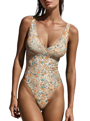 Image of LASLULU Womens One Piece Swimsuit Padded Sexy V Neck Swim Suits Modest Tummy Control Bathing Suits