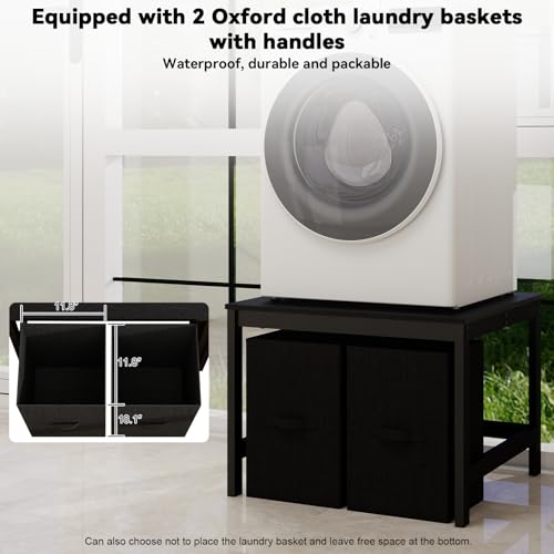 Image of Laundry Pedestal with 2 Laundry Baskets, 29 inch Universal Washing Machine Stand, Dryer Stand with Anti-slip Pads, Heavy Duty Metal Base with 880lbs Capacity, Fit Anti-Vibration Design