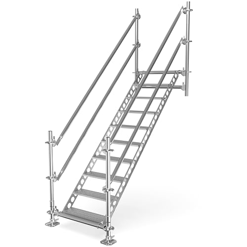 Scafom-rux Escalier exterieur - [10 Marches] Escalier extérieur avec garde-corps - 2 mètres de hauteur, 80 cm de largeur - Marche escalier exterieur - Escaliers - Echafaudage escalier