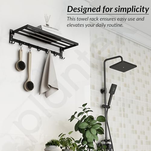 Image of Plantex Stainless Steel Folding Towel Rack /Towel Holder /Towel Bar /24 Inch Towel Stand for Bathroom /Bathroom Accessories - Pack of 1 (APS-1318, Black)