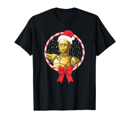 T-shirt Star Wars Noël C-3PO avec sucre d'orge imprimé festif en coton