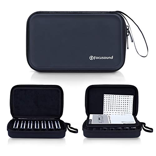 Focusound Harmonica Case, PU Leather Zippered Carry Case with Soft Mesh, Special Slots for 7 Harmonicas, Black