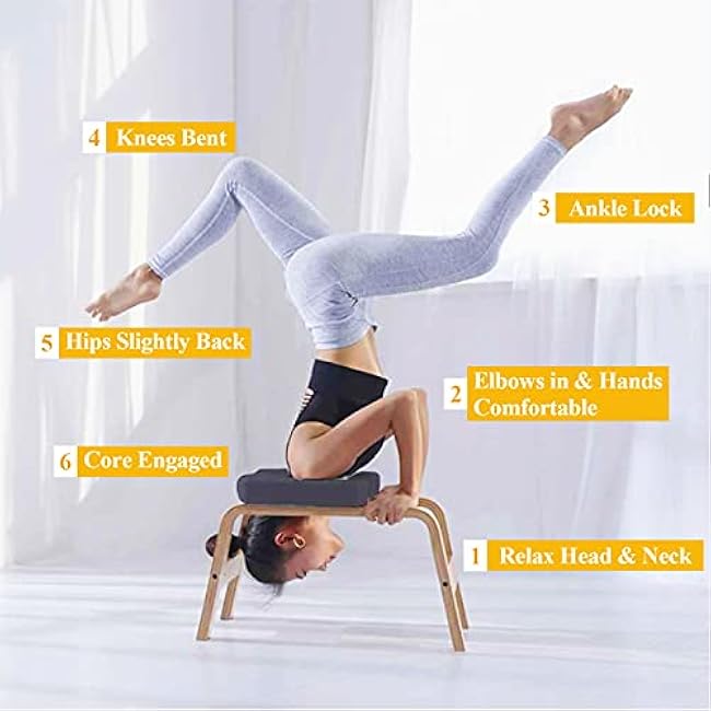 C-CHAIN Balanced Yoga Headstand Bench - Ideal for Workout, Fitness and Gym, for Both Beginner and Experience Yogis - Wood and PU Pads - Relieve Fatigue and Build Up Body