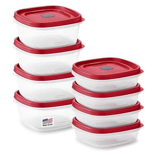 Rubbermaid 16-Piece BPA-Free Plastic Food Storage Set, Red Vented Lids – Microwave, Dishwasher Safe: Perfect for Meal Prep, Leftovers, and Kitchen Organization