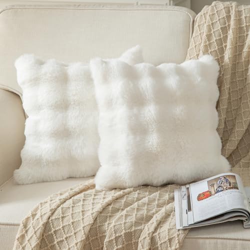 NIULAA Set of 2 Faux Fur Cushion Covers 50x50 cm Cream Decorative