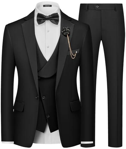 MAGE MALE Men's 3 Piece Tuxedo Suits Slim Fit One Button Formal W...