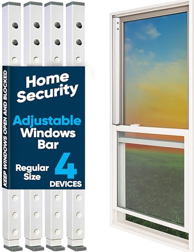 Adjustable Window Security Bar & Sliding Door Lock Durable Child Safety Lock & Sliding Glass Door Security Bar Stopper for Home Apartment & Patio Works with Window Alarms Regular (4 Devices)