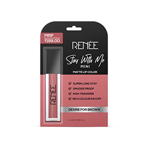 Image of RENEE Stay With Me Mini Matte Lipstick - Desire For Brown l Transfer Proof & Smudge-Proof | Long Lasting l Highly Pigmented l Velvety, Matte Finish l Travel Friendly l Enriched with Vitamin E l 2 ml