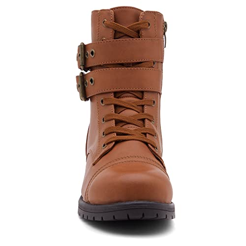 Herstyle Florence2 Women's Combat Booties Mid-Calf Boots Ankle Lace up Military Shoes, 1721Tan,Size 8.02