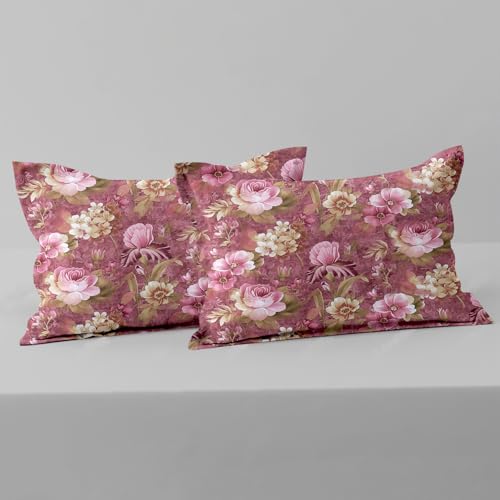 Image of Cloth Fusion Cotton Feel Pillow Covers Set of 2 with Envelope Closure (17X27 Inches, Rose Garden)