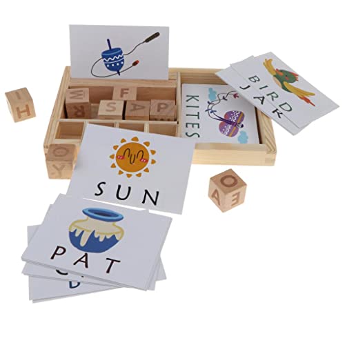 Besstuup Multi-Game Wooden Alphabet Cubes English Words Paper Cards Puzzle Children #TOP2