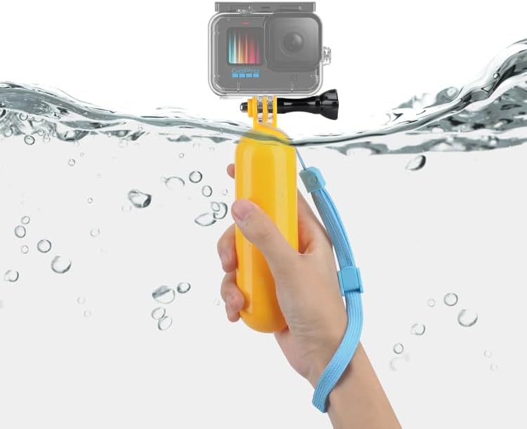 REFLEX CAMERA Floating Hand Grip for Compatible with Go Pro Hero 5-13, DJI Osmo Action – Waterproof Bright Yellow Buoyancy Stick with Wrist Strap for Diving, Surfing, Snorkeling, Swimming